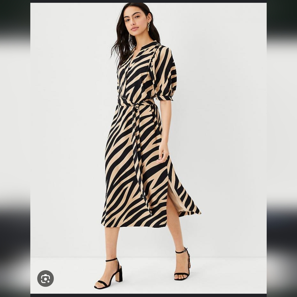 Ann Taylor Whiskey Cream Zebra Print Shirt Dress